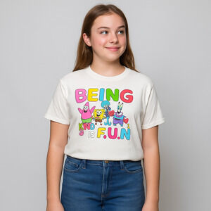 NEW Spongebob Junior T-Shirt XXXL Graphic Top White “Being Kind Is F.U.N.” Cotto